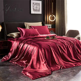 Pisoshare Luxury Bedding Set Mulberry Satin Double-Sided Soft Rayon Duvet Cover Bed Sheet And