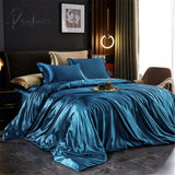 Pisoshare Luxury Bedding Set Mulberry Satin Double-Sided Soft Rayon Duvet Cover Bed Sheet And