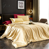 Pisoshare Luxury Bedding Set Mulberry Satin Double-Sided Soft Rayon Duvet Cover Bed Sheet And