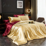 Pisoshare Luxury Bedding Set Mulberry Satin Double-Sided Soft Rayon Duvet Cover Bed Sheet And