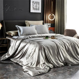 Pisoshare Luxury Bedding Set Mulberry Satin Double-Sided Soft Rayon Duvet Cover Bed Sheet And