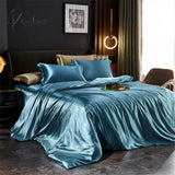 Pisoshare Luxury Bedding Set Mulberry Satin Double-Sided Soft Rayon Duvet Cover Bed Sheet And