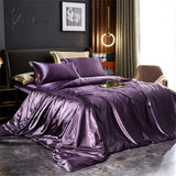 Pisoshare Luxury Bedding Set Mulberry Satin Double-Sided Soft Rayon Duvet Cover Bed Sheet And