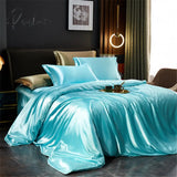 Pisoshare Luxury Bedding Set Mulberry Satin Double-Sided Soft Rayon Duvet Cover Bed Sheet And