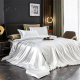 Pisoshare Luxury Bedding Set Mulberry Satin Double-Sided Soft Rayon Duvet Cover Bed Sheet And