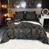 Pisoshare Luxury Black/Gold Jacquard And Egyptian Cotton Bedding Set Satin Smooth Quilt/Duvet Cover