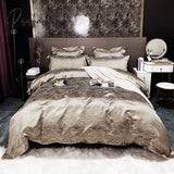 Pisoshare Luxury Black/Gold Jacquard And Egyptian Cotton Bedding Set Satin Smooth Quilt/Duvet Cover