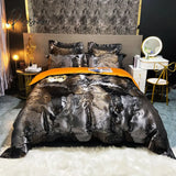 Pisoshare Luxury Black/Gold Jacquard And Egyptian Cotton Bedding Set Satin Smooth Quilt/Duvet Cover