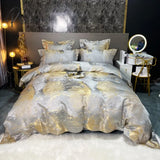 Pisoshare Luxury Black/Gold Jacquard And Egyptian Cotton Bedding Set Satin Smooth Quilt/Duvet Cover