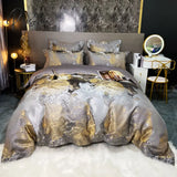 Pisoshare Luxury Black/Gold Jacquard And Egyptian Cotton Bedding Set Satin Smooth Quilt/Duvet Cover