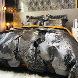 Pisoshare Luxury Black/Gold Jacquard And Egyptian Cotton Bedding Set Satin Smooth Quilt/Duvet Cover