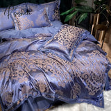 Pisoshare Luxury Blue Gold Gray Smooth Soft Bedding Set Satin Jacquard Cotton Queen King Duvet