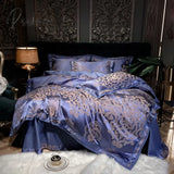 Pisoshare Luxury Blue Gold Gray Smooth Soft Bedding Set Satin Jacquard Cotton Queen King Duvet