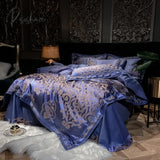 Pisoshare Luxury Blue Gold Gray Smooth Soft Bedding Set Satin Jacquard Cotton Queen King Duvet