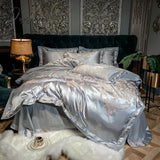 Pisoshare Luxury Blue Gold Gray Smooth Soft Bedding Set Satin Jacquard Cotton Queen King Duvet