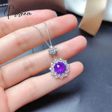 Pisoshare Luxury Bridal Jewelry Set Round Cut Purple Crystal Rings Necklace Dangle Earrings Wedding