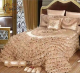 Pisoshare Luxury Champagne Wedding Style Jacquard Stereoscopic Lace Bedspread Bed Skirt Shett