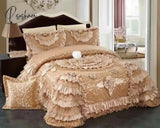 Pisoshare Luxury Champagne Wedding Style Jacquard Stereoscopic Lace Bedspread Bed Skirt Shett