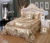 Pisoshare Luxury Champagne Wedding Style Jacquard Stereoscopic Lace Bedspread Bed Skirt Shett