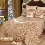 Pisoshare Luxury Champagne Wedding Style Jacquard Stereoscopic Lace Bedspread Bed Skirt Shett
