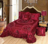 Pisoshare Luxury Champagne Wedding Style Jacquard Stereoscopic Lace Bedspread Bed Skirt Shett