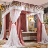 Pisoshare Luxury Double-Deck Romantic White Lace Shading Princess Bed Mantle Style Floor-Standing