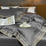 Pisoshare Luxury Embroidery King Size Bedding Set 600Tc Egyptian Cotton Soft Smooth Duvet Cover Bed