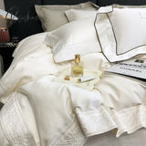 Pisoshare Luxury Embroidery Soft Bedding Set 100S Egyptian Cotton Duvet Cover Bed Sheet Pillowcase