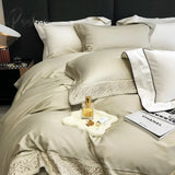 Pisoshare Luxury Embroidery Soft Bedding Set 100S Egyptian Cotton Duvet Cover Bed Sheet Pillowcase