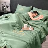 Pisoshare Luxury Embroidery Summer Thin Quilt 4 Pcs Set Silky Breathable Queen Quilts