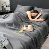 Pisoshare Luxury Embroidery Summer Thin Quilt 4 Pcs Set Silky Breathable Queen Quilts