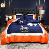 Pisoshare Luxury Europe Palace Bedding Set Breathable Satin Cotton Horse Embroidery Double Duvet