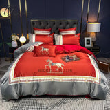 Pisoshare Luxury Europe Palace Bedding Set Breathable Satin Cotton Horse Embroidery Double Duvet