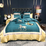 Pisoshare Luxury Europe Palace Bedding Set Breathable Satin Cotton Horse Embroidery Double Duvet