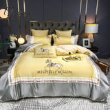 Pisoshare Luxury Europe Palace Bedding Set Breathable Satin Cotton Horse Embroidery Double Duvet