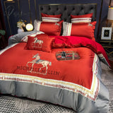 Pisoshare Luxury Europe Palace Bedding Set Breathable Satin Cotton Horse Embroidery Double Duvet