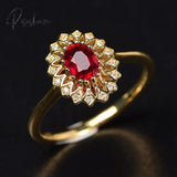 Pisoshare Luxury Gold Plated Sunflower Stud Earrings Charming Red Gems Zircon Ring Crystal For