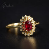 Pisoshare Luxury Gold Plated Sunflower Stud Earrings Charming Red Gems Zircon Ring Crystal For