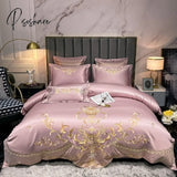 Pisoshare Luxury Gold Royal Embroidery Satin And Cotton Bedding Set Smooth Double Duvet Cover