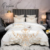 Pisoshare Luxury Gold Royal Embroidery Satin And Cotton Bedding Set Smooth Double Duvet Cover