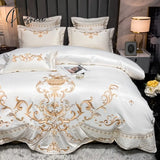 Pisoshare Luxury Gold Royal Embroidery Satin And Cotton Bedding Set Smooth Double Duvet Cover