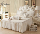 Pisoshare Luxury Jacquard Satin Princess Bedding Sets Queen King 4/6/8Pcs Beige Lace Ruffles Duvet