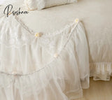 Pisoshare Luxury Jacquard Satin Princess Bedding Sets Queen King 4/6/8Pcs Beige Lace Ruffles Duvet