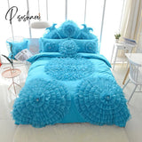 Pisoshare Luxury Princess Bedding Sets Korean Style Blue Lace Flowers Duvet Cover Bed Skirt