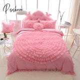 Pisoshare Luxury Princess Bedding Sets Korean Style Blue Lace Flowers Duvet Cover Bed Skirt