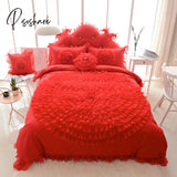 Pisoshare Luxury Princess Bedding Sets Korean Style Blue Lace Flowers Duvet Cover Bed Skirt