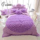 Pisoshare Luxury Princess Bedding Sets Korean Style Blue Lace Flowers Duvet Cover Bed Skirt