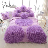 Pisoshare Luxury Princess Bedding Sets Korean Style Blue Lace Flowers Duvet Cover Bed Skirt