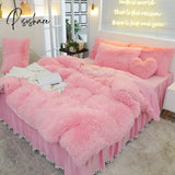 Pisoshare Luxury Pure Color Plush Shaggy Warm Fleece Girl Bedding Set Mink Velvet Double Duvet