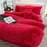 Pisoshare Luxury Pure Color Plush Shaggy Warm Fleece Girl Bedding Set Mink Velvet Double Duvet